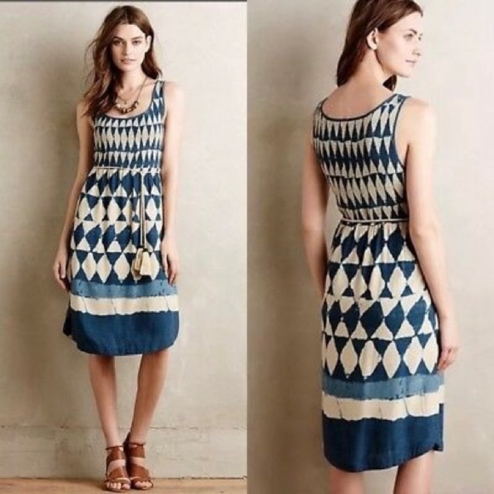 Maeve | Castalia Blue Batik Tassel tie Midi Dress
